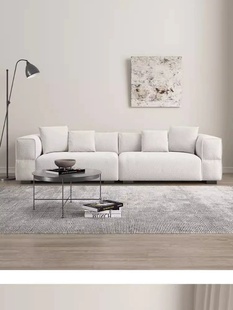 北欧羊羔绒侘寂风现代简约布艺沙发设计师四人沙发白色直排豆腐