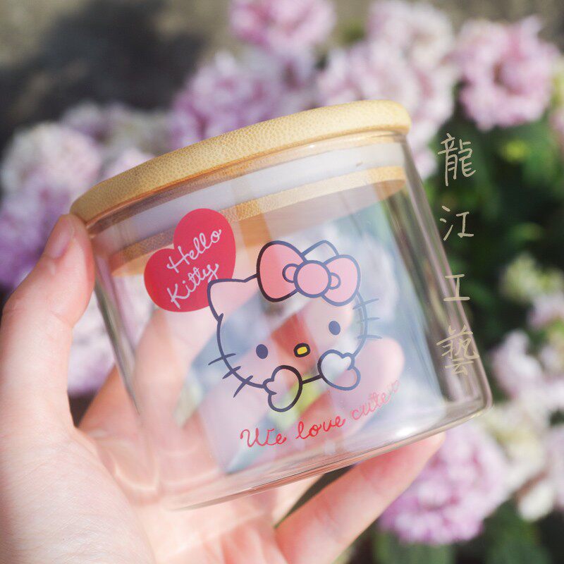 HelloKitty凯蒂猫玻璃密封罐 竹盖糖果罐杂粮干果罐子茶叶罐收纳
