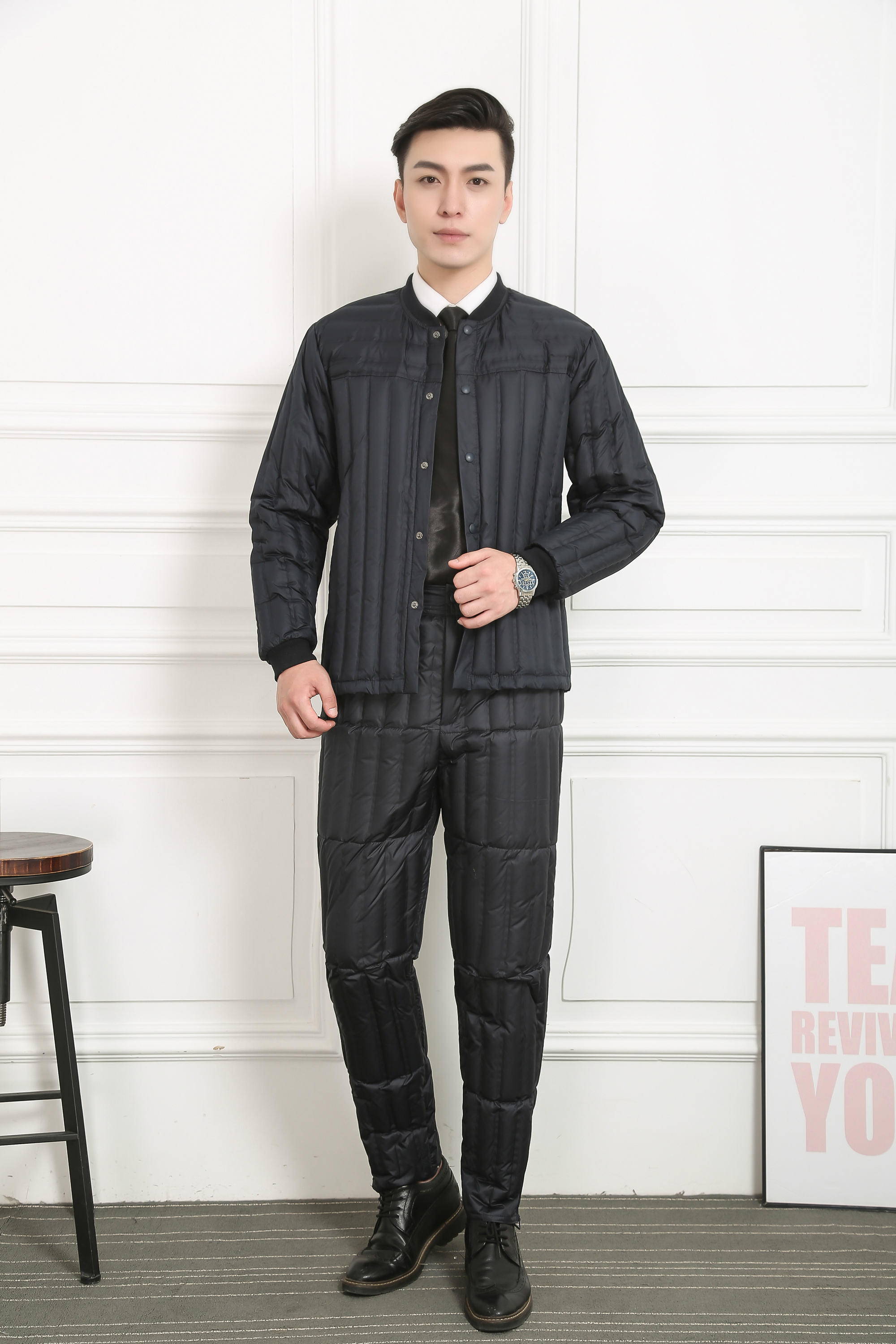 中老年羽绒内胆男川冠思羽冬季羽绒服爸爸装套装父亲装保暖内衣