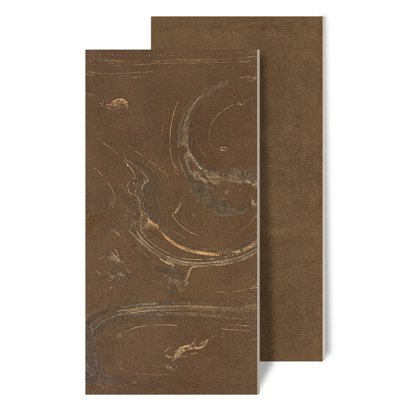 新中式酒店茶餐厅锈色金属砖600x1200博物馆工装防滑地砖古建瓷砖