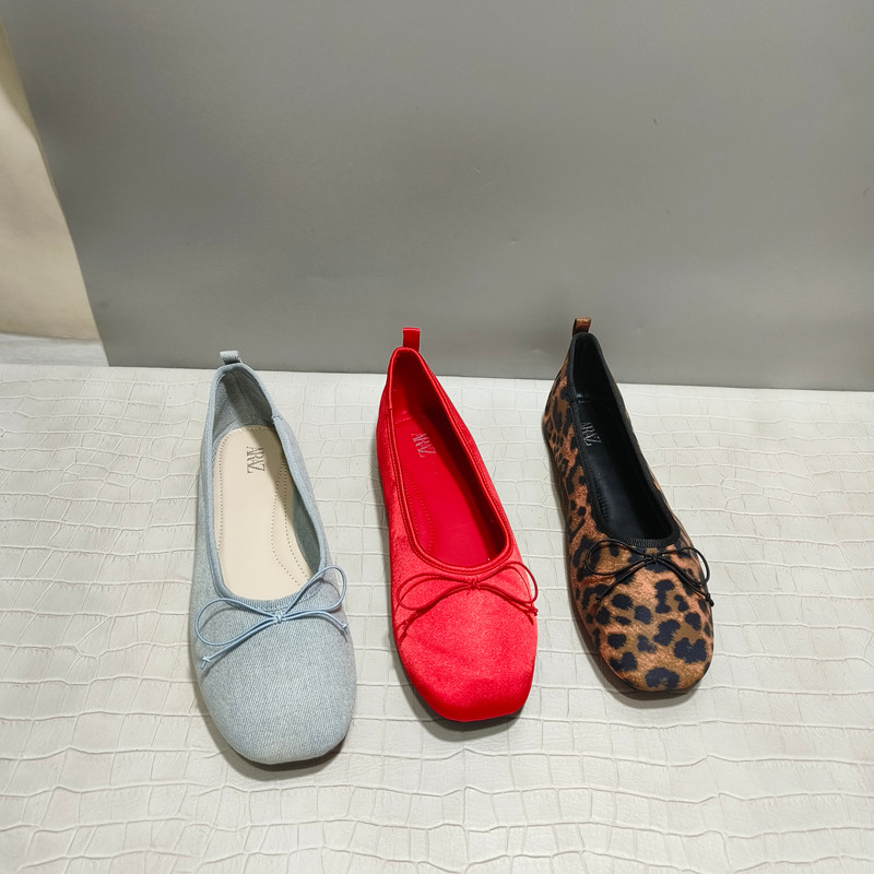 2026春新芭蕾风平底蝴蝶结豹纹方头浅口百搭牛仔布单鞋一脚蹬女鞋,女鞋,时尚芭蕾鞋,淘宝优惠券,粉丝福利购,淘宝优惠卷