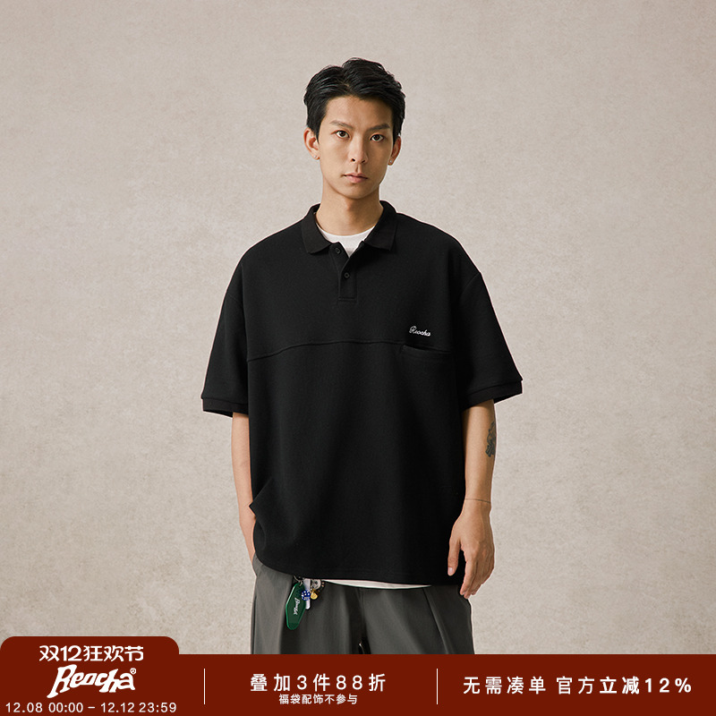 REOCHA结构线绣花polo短袖
