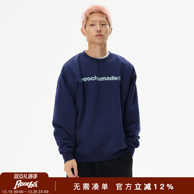 REOCHA热呈春秋基础印花情侣重磅廓形国潮潮牌套头情侣圆领卫衣男