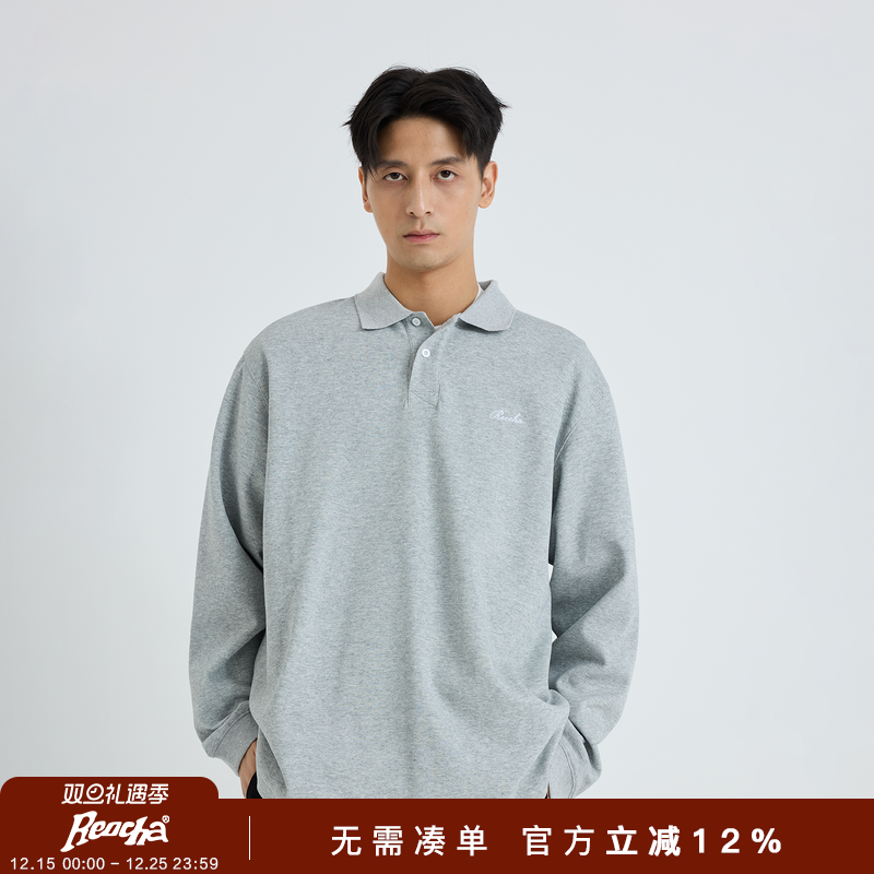 REOCHA热呈25秋季新款刺绣长袖T恤男翻领潮牌复古宽松美式POLO衫