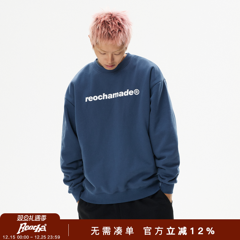 REOCHA热呈春秋基础印花情侣重磅廓形国潮潮牌套头情侣圆领卫衣男