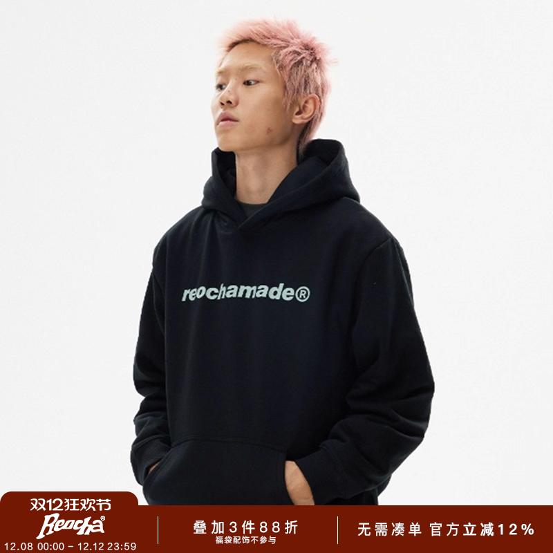 REOCHA热呈春秋印花套头帽衫外套oversize国潮潮牌情侣连帽卫衣男