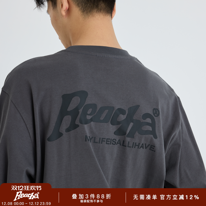 REOCHA热呈秋季印花美式长袖T恤男秋冬纯棉圆领情侣宽松潮牌上衣