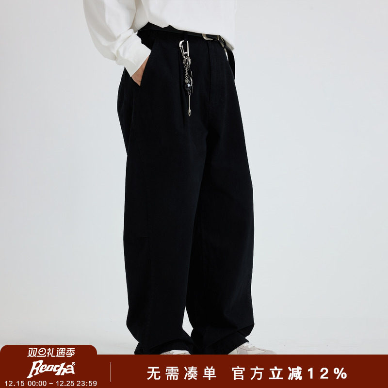 REOCHA热呈「日常通勤」洗水弧形直筒宽松弯刀版型长裤休闲长裤男