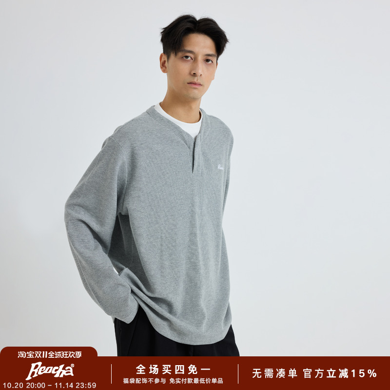 REOCHA热呈25AW华夫格假两件长袖女日系休闲通勤百搭灰白色长袖男
