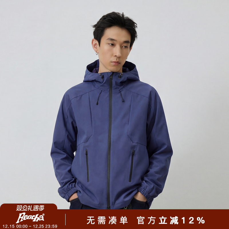 REOCHA热呈秋冬户外休闲多结构拼接防水连帽冲锋衣夹克外套男女