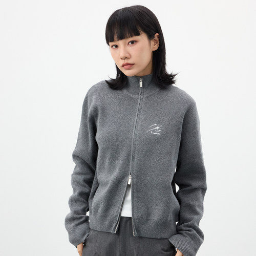 REOCHA热呈25高奢日常通勤修身双向拉链立领流星logo开衫毛衣女