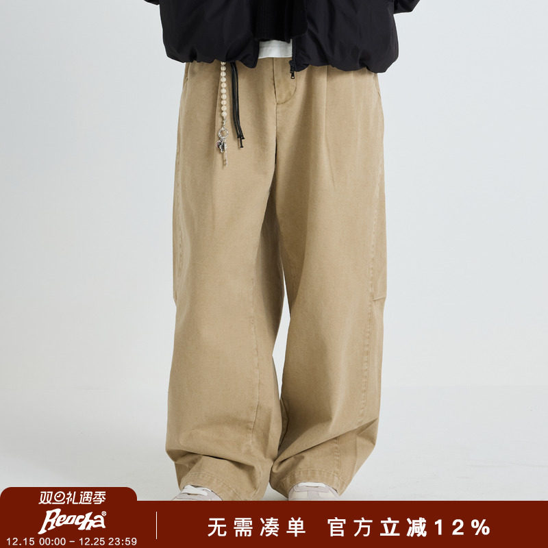 REOCHA热呈「日常通勤」洗水弧形直筒宽松弯刀版型长裤休闲长裤男