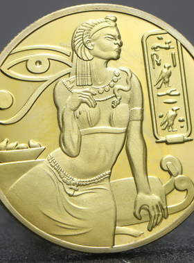 埃及艳后镀金银纪念章 狮身人面像纪念币金字塔文化纪念币硬币