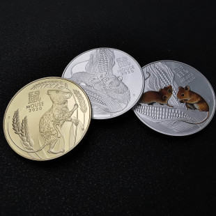 新年礼品 鼠年金银币收藏动物彩色镀银币生肖硬币 澳大利亚纪念币
