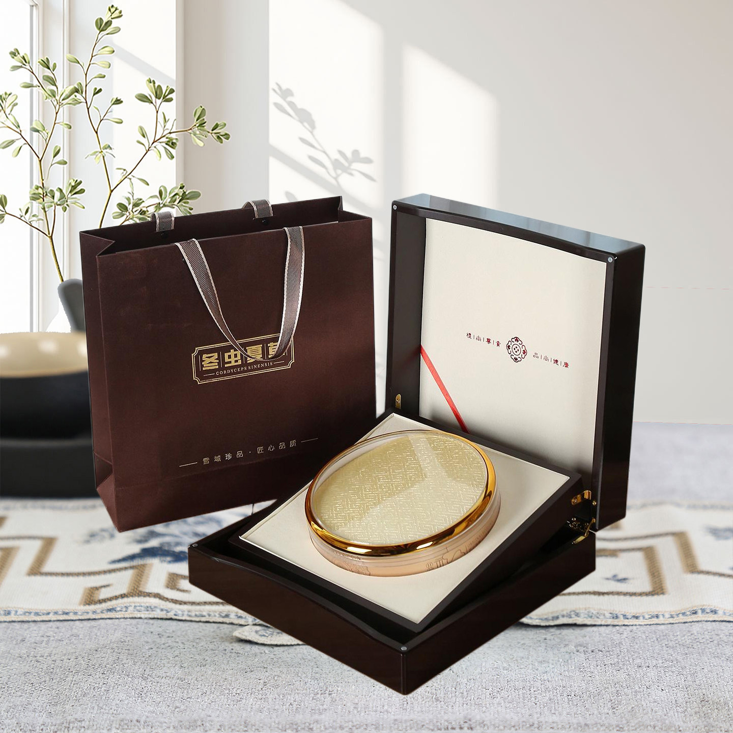 冬虫夏草礼盒50克100克高档那曲虫草包装盒礼盒亮光木纹空盒定制