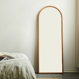 北欧实木个性 轻奢全身镜挂墙樱桃木家用穿衣镜高清防爆落地镜子