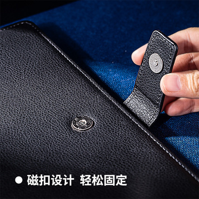 得力3302记事本16K120张办公磁扣商务皮面本笔记本黑皮会议记录本