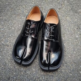 韩国东大门tabi分趾鞋系带厚底德比鞋男女增高漆皮马蹄鞋个性皮鞋