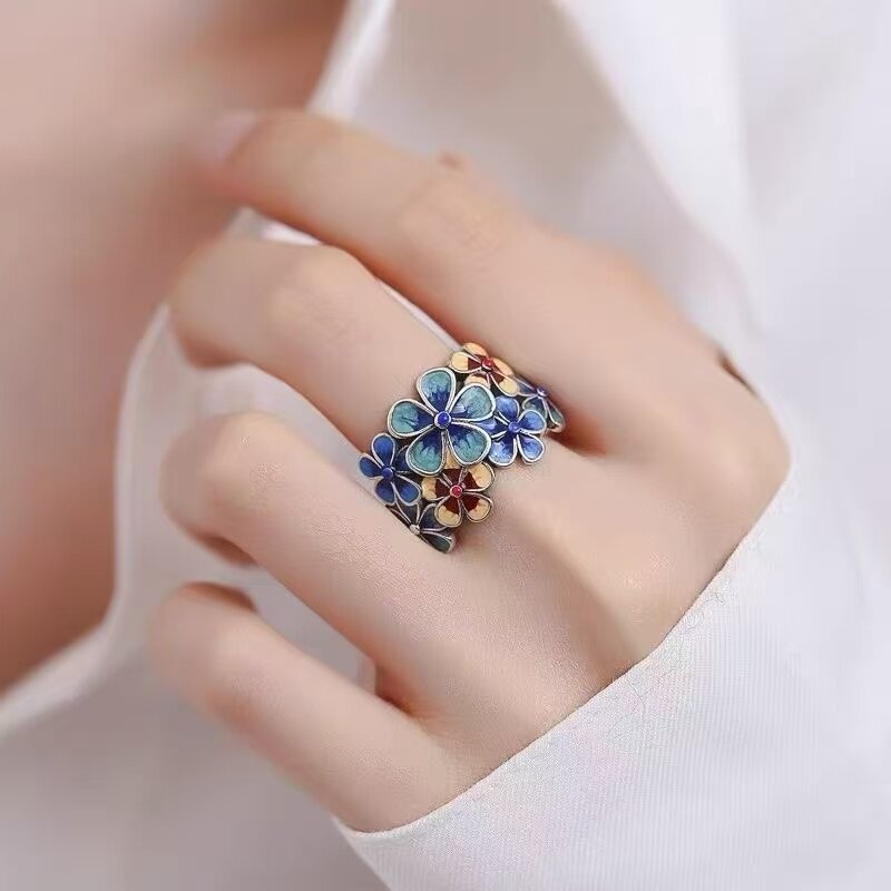 新款女款戒指珐琅繁花似锦戒指女图片