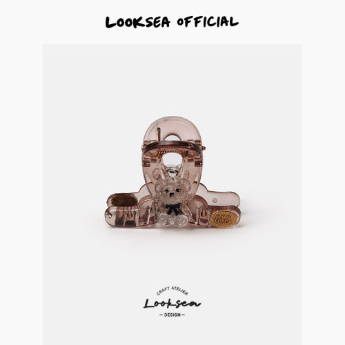 Looksea official气质小熊抓夹半扎鲨鱼夹简约刘海夹女后脑勺发夹