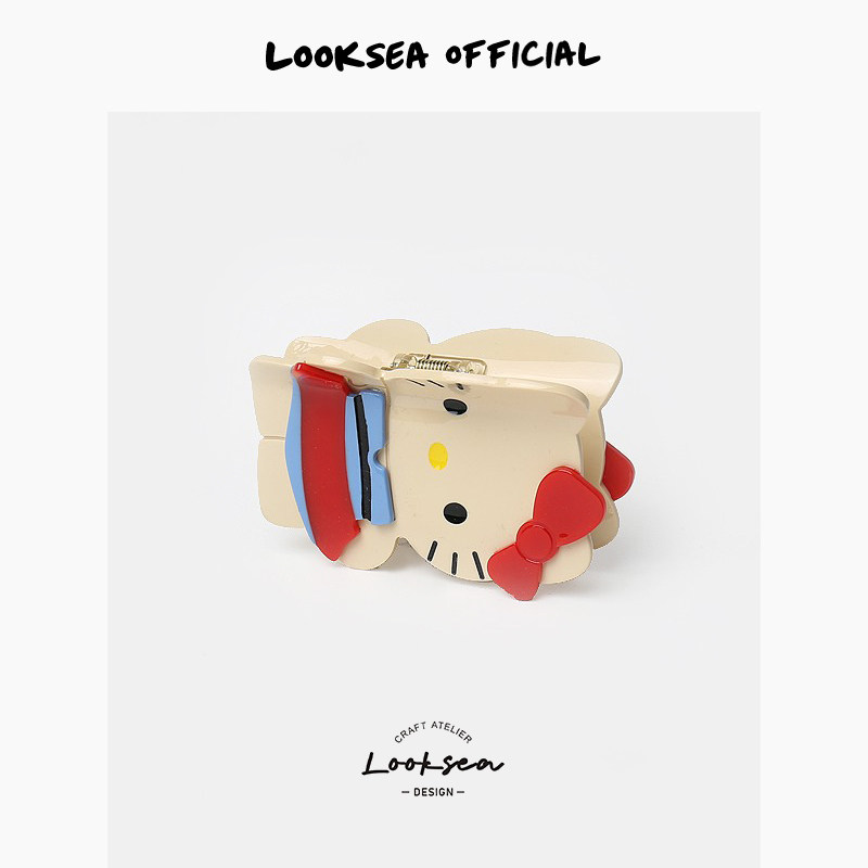 Looksea official可爱kt猫醋酸抓夹甜美鲨鱼夹后脑勺盘发夹发饰品