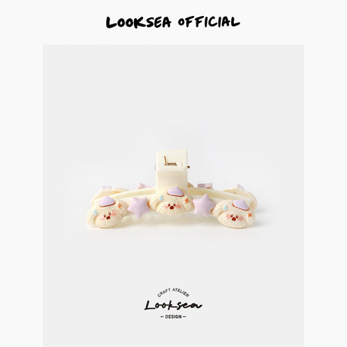 Looksea official卡通软萌宠物小狗抓夹少女甜美发夹后脑勺鲨鱼夹