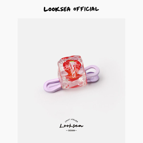 Looksea official透明立体冰块水果发夹夏日刘海夹少女侧边鸭嘴夹