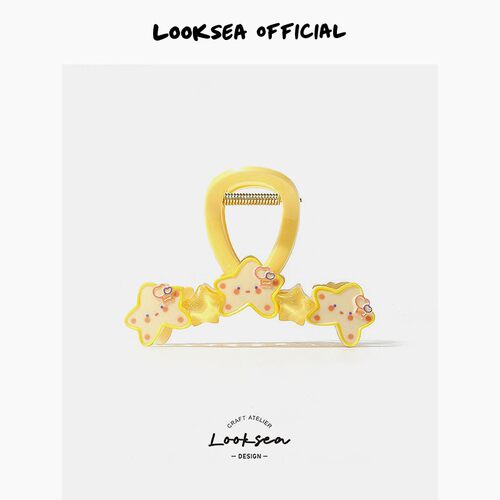 Looksea official星星抓夹发夹镭射珠发圈简约发抓百搭中号鲨鱼夹