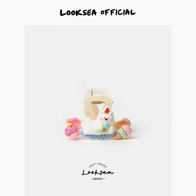 Looksea official可爱苹果小白狗抓夹气质小号女半扎鲨鱼夹碎发夹