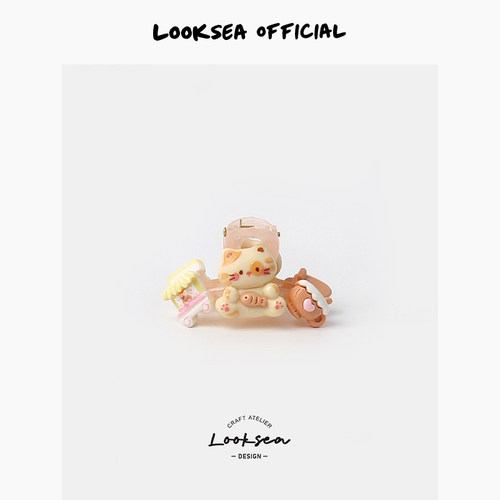 Looksea official可爱甜美猫咪甜品小抓夹卡通刘海夹半扎盘发抓女