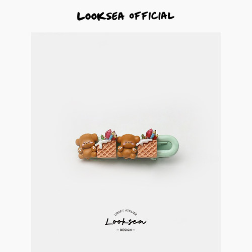 Looksea official趣味卡通动物甜品一字发夹刘海夹原创碎发侧边夹