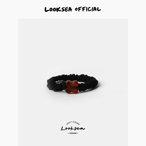 Looksea official甜美豹纹黑色系大肠发圈简约高弹力发绳扎发皮筋