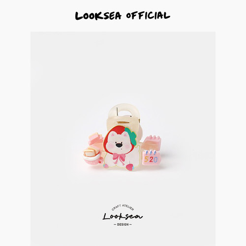 Looksea official趣味小白狗甜品小抓夹小刘海碎发夹半扎发小夹子
