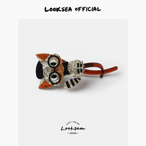Looksea official可爱萌宠棕系猫咪扭扭夹抓夹创意后脑勺一字发夹