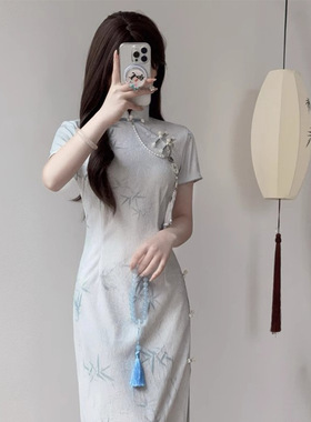 L3521淡雅江南风温婉气质少女新中式素雅旗袍改良年轻感连衣裙