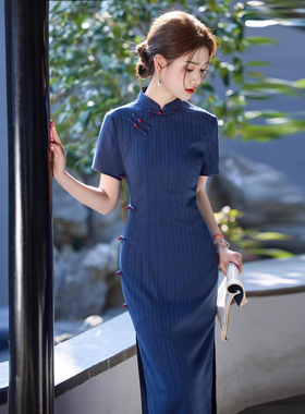 【往事】蓝色旗袍少女文艺收腰显瘦新中式夏季中国风连衣裙复古风