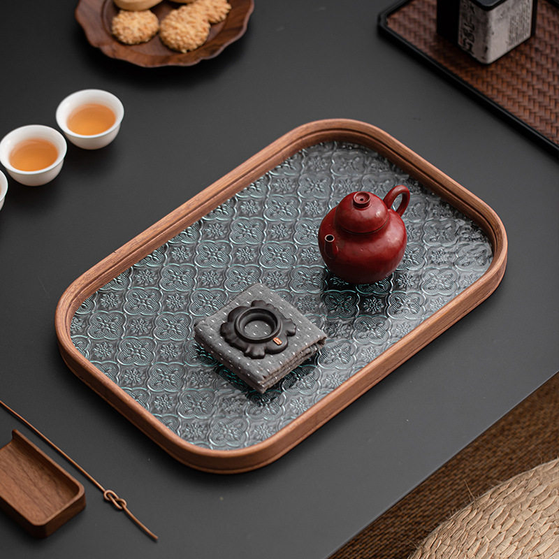 海棠花玻璃托盘小型竹制茶盘中式家用简约茶点盘茶具杯子收纳餐盘,餐饮具,盘,淘宝优惠券,粉丝福利购,淘宝优惠卷