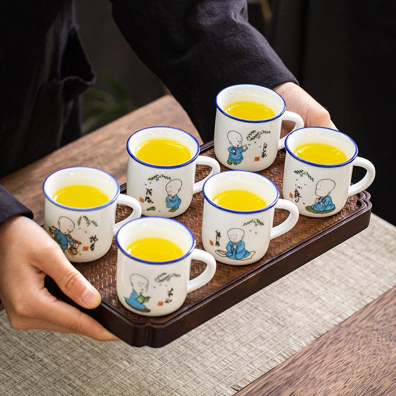 小茶杯陶瓷功夫茶具套装仿搪瓷怀旧复古带把手小杯子迷你杯白酒杯