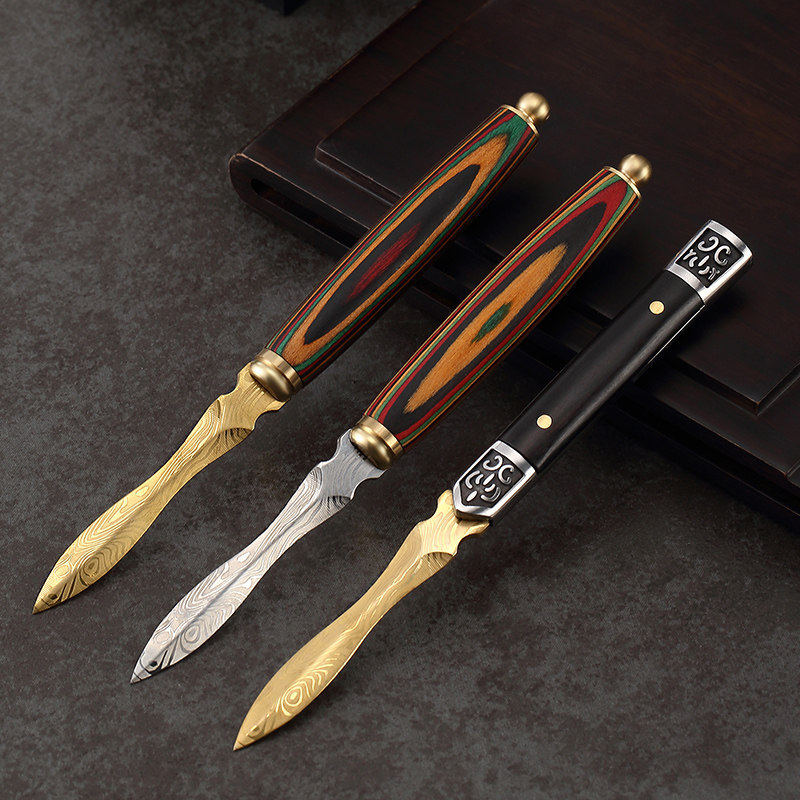 大马士革花纹钢茶刀茶道不锈钢普洱茶刀功夫茶具配件撬茶器