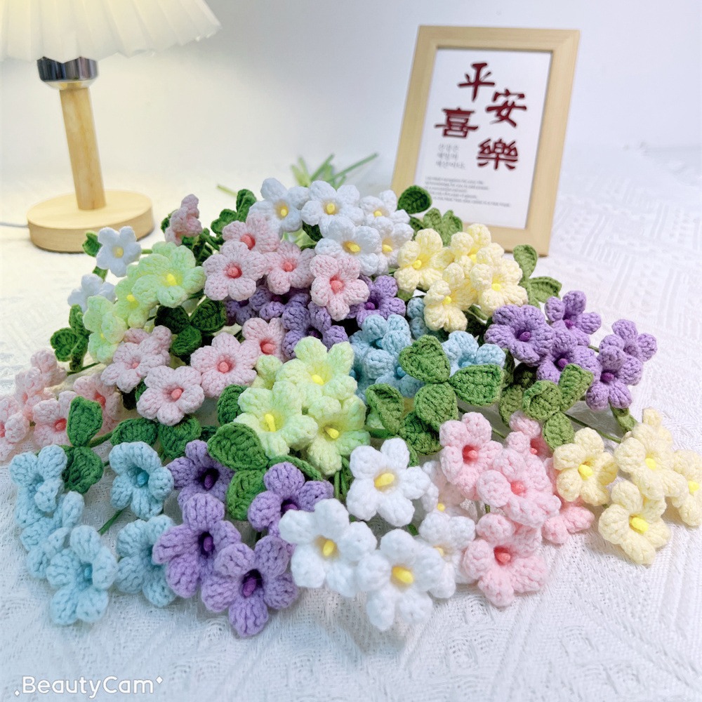 手工编织花束成品DIY醡浆草五花二叶永生花仿真花毛线送母亲礼品