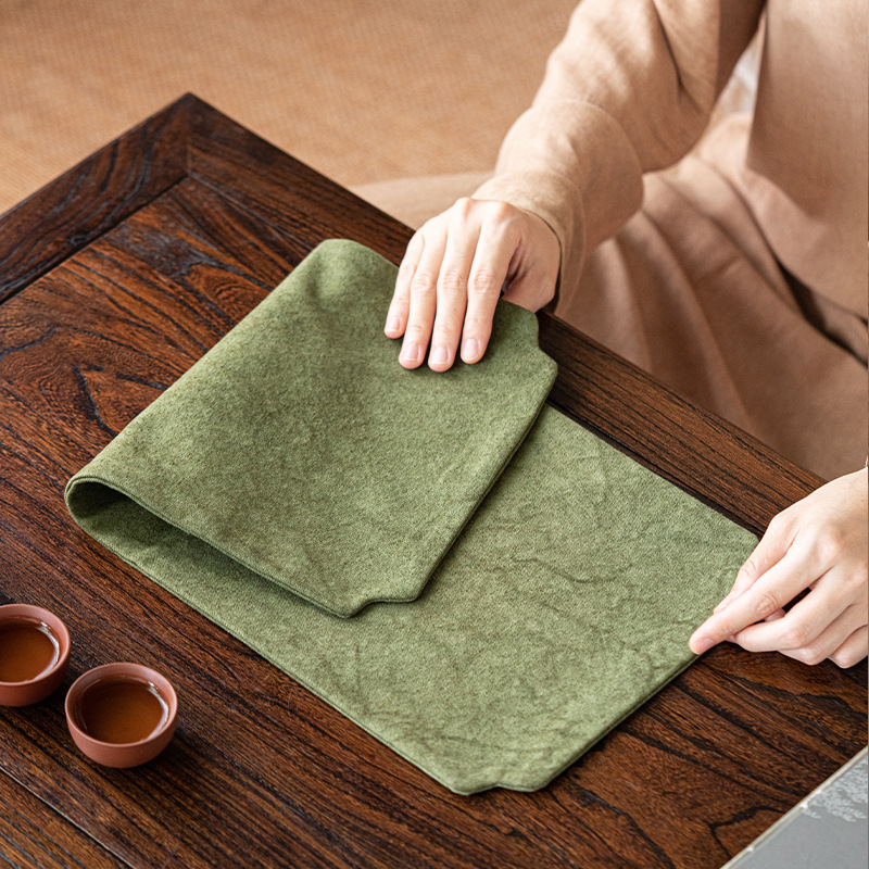 中式复古扎染帆布干泡茶席禅意茶桌垫布桌旗双面防水防脏茶道配件