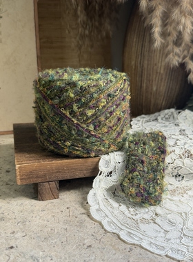 咿唔混线-苔藓绿特色油画色系钩针棒针编织毛线帽子包包手工diy