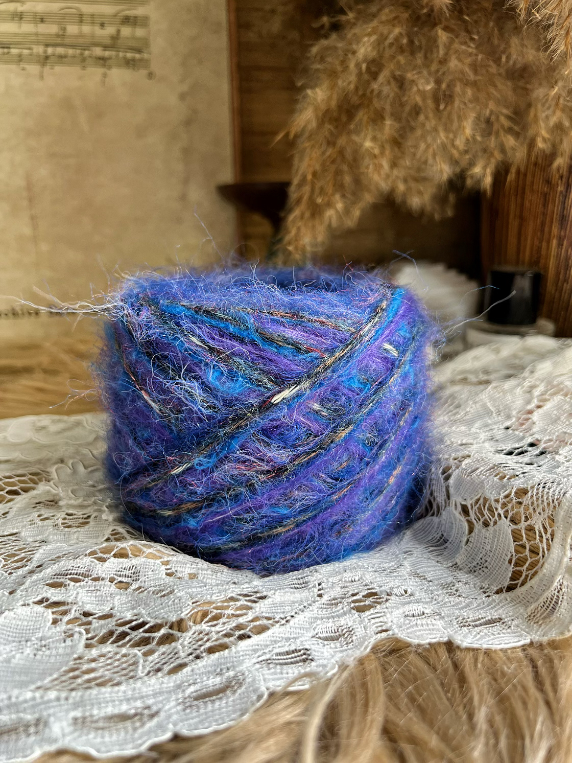 咿唔手混线-特色孤品复古深蓝紫色钩针棒针编织毛线围巾帽子包包