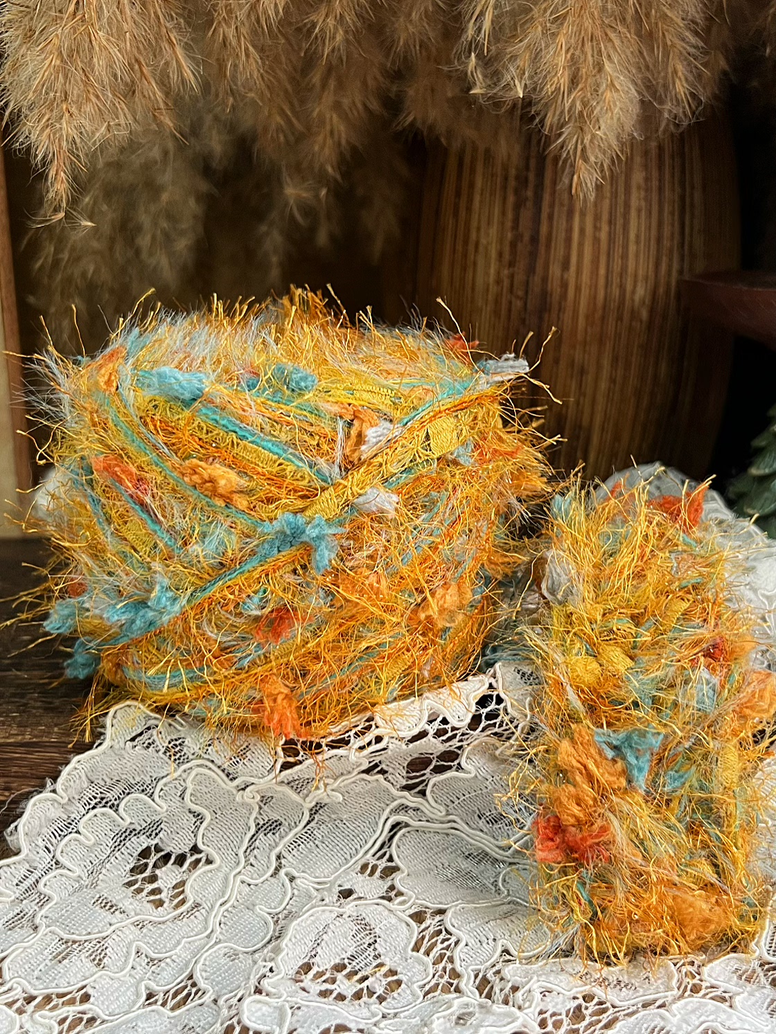 咿唔手混线-橘子洲头橘蓝色敦煌风钩针棒针编织毛线帽子包包手工