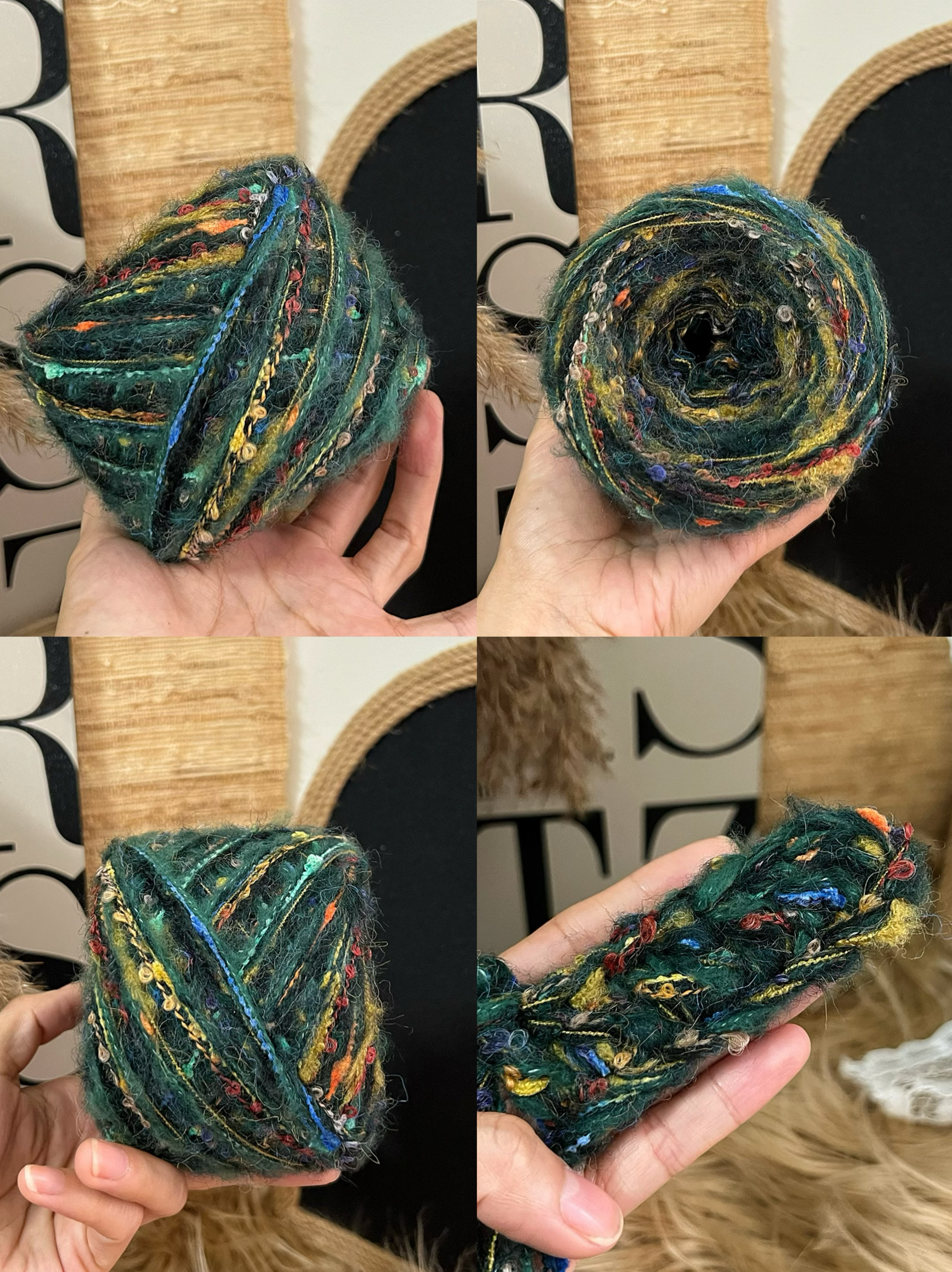 DIY手混线-圣诞树特色绿色系手混线钩针棒针编织毛线帽子包包编织