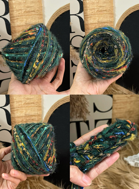 DIY手混线-圣诞树特色绿色系手混线钩针棒针编织毛线帽子包包编织