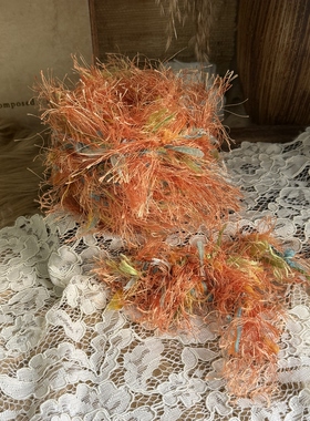 咿唔手作-橘子汽水手混线大叶子特色线编织钩织手工diy卡套发圈