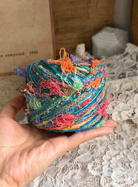 咿唔手混线-孤品彩色油画系特色钩织毛线diy手账线包包帽子编织