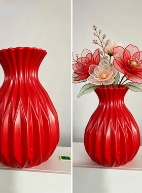 塑料花瓶桌面客厅花瓶插花花瓶白色塑料花瓶创意假花花瓶彩色手工