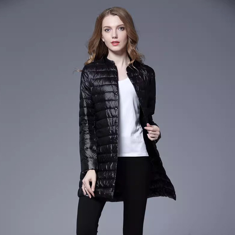反季捡漏 秋冬新款轻薄中长款羽绒服女小圆领A字板时尚保暖外套